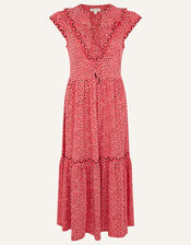 Mona Printed Jersey Midi Dress, Red (RED), large