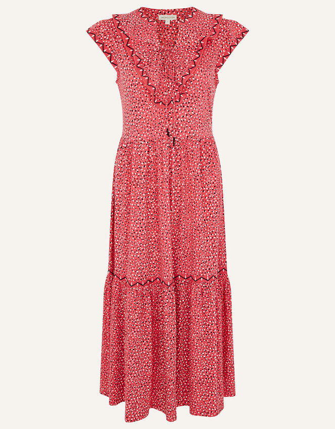 Mona Printed Jersey Midi Dress, Red (RED), large