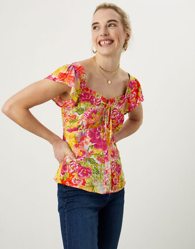 Oksana Floral Blouse in Sustainable Viscose Yellow, Yellow (YELLOW), large