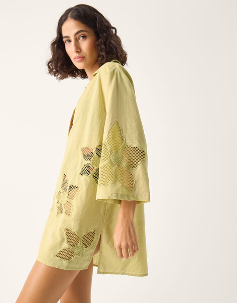 Joanna Cutwork Beach Shirt, Green (SAGE), large