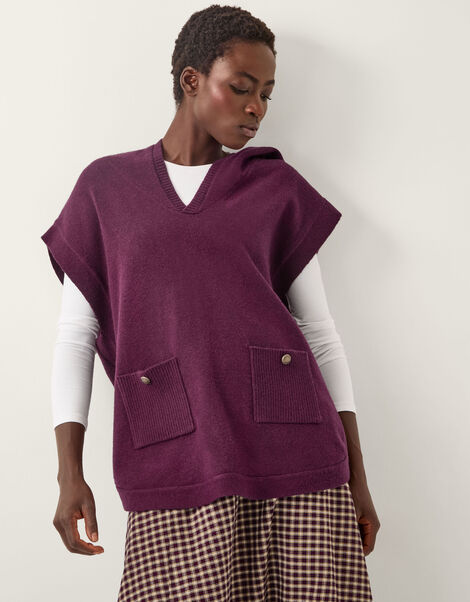 Holly Hooded Knitted Vest, Red (BERRY), large