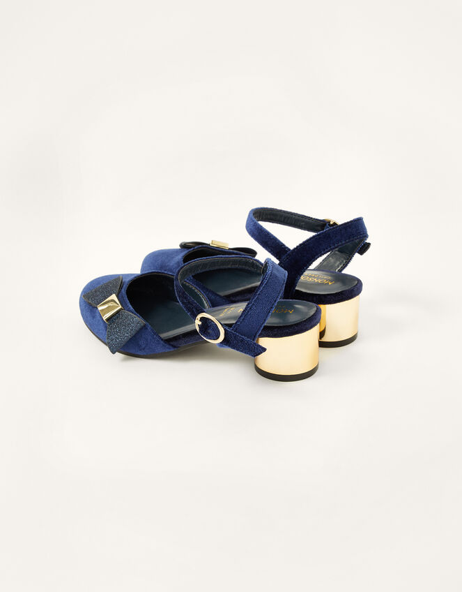 Glitter Bow Velvet Shoes, Blue (NAVY), large