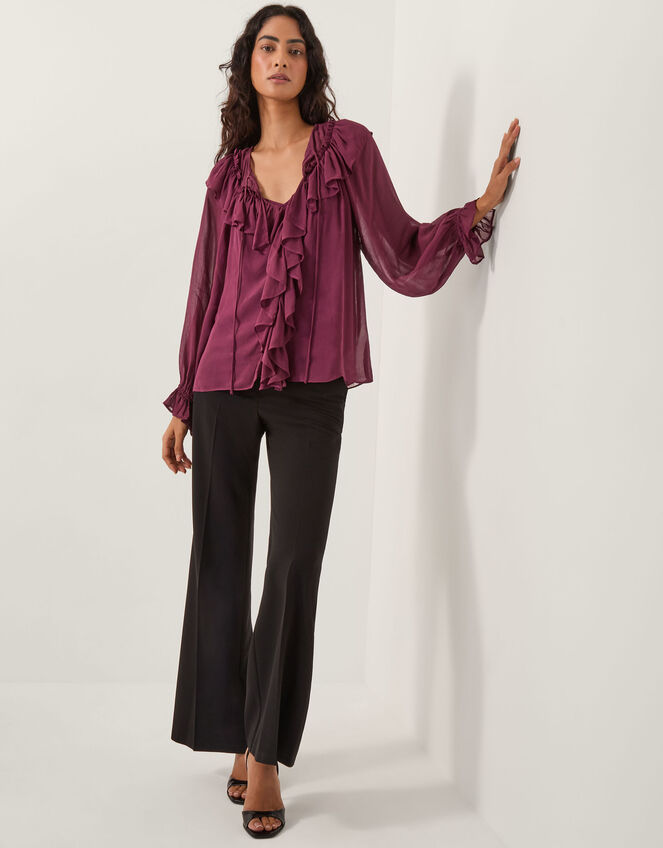 Suki Ruffle Blouse, Red (BURGUNDY), large