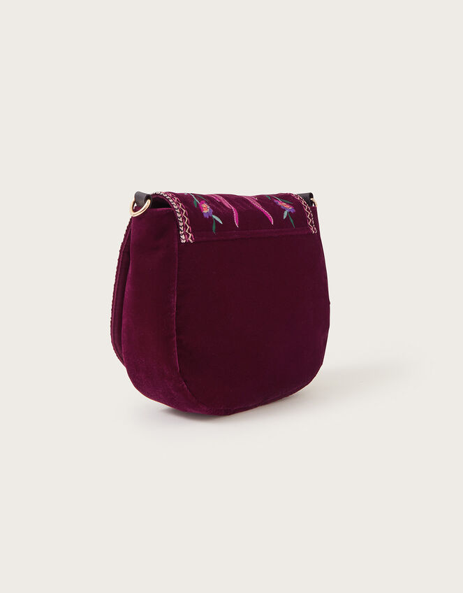 Bird Embroidered Velvet Bag, Purple (PLUM), large