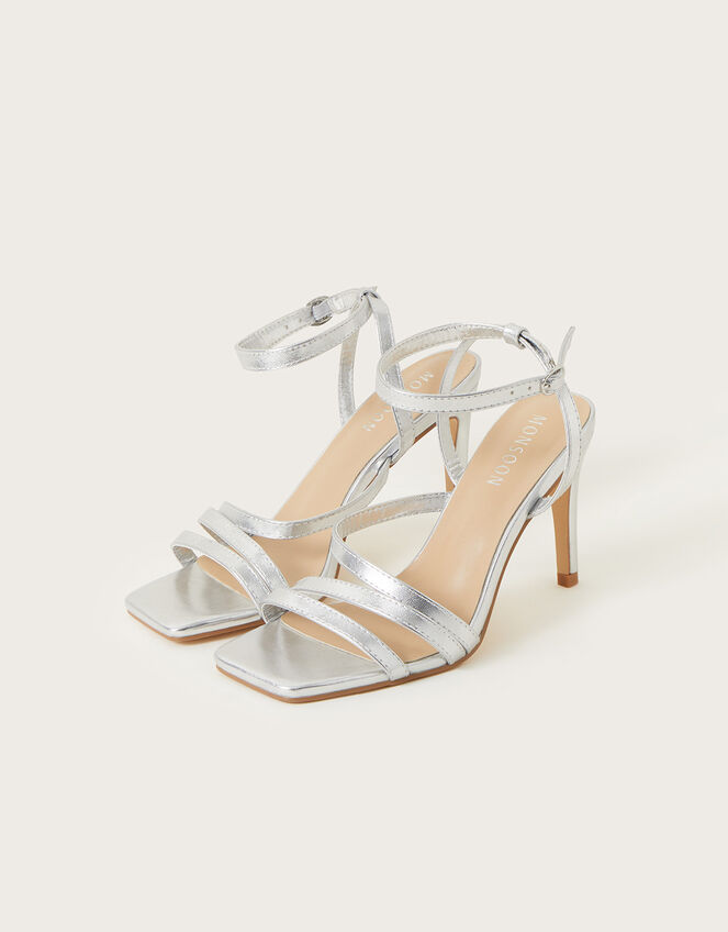 Strappy Square Toe Sandals, Silver (SILVER), large