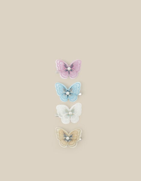 4-Pack Embellished Butterfly Hair Clips, Multi (MULTI), large
