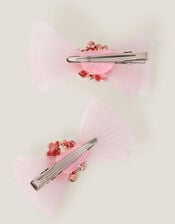 2-Pack Floral Mesh Bow Hair Clips, , large