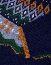 Crew Neck Fair Isle Jumper, Blue (NAVY), large
