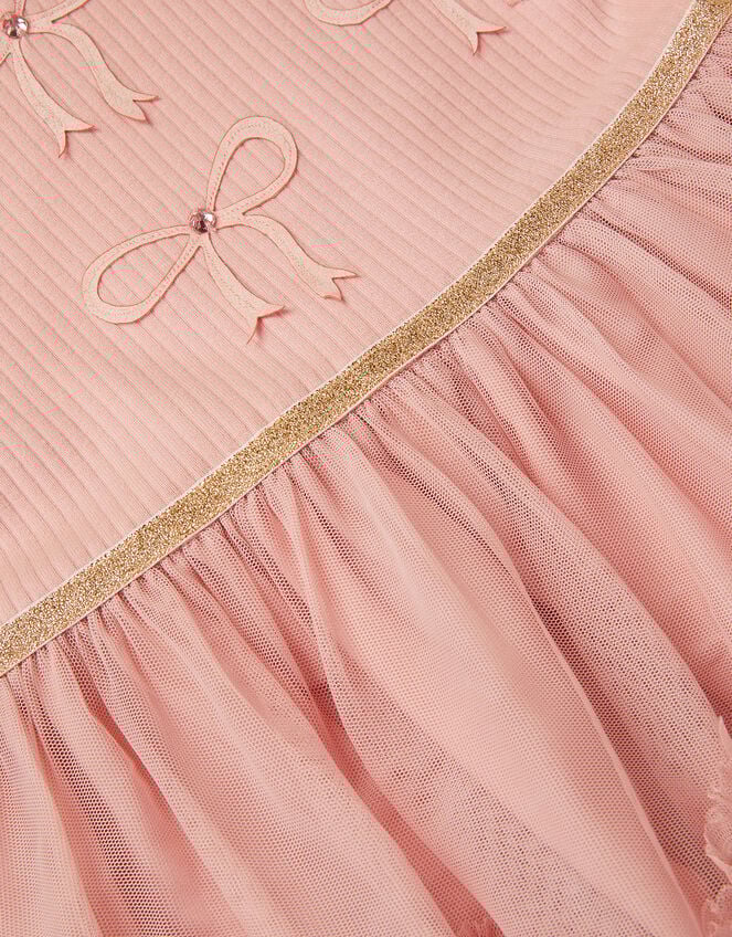 Bow Puff Sleeve Ruffle Dress, Pink (PINK), large