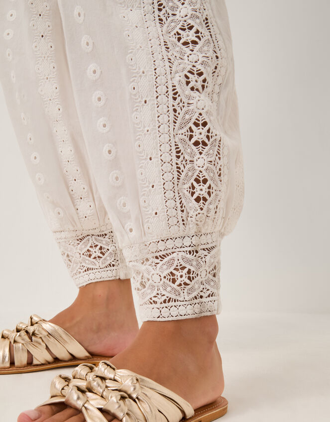 Rani Schiffly Embroidered Cotton Joggers, Ivory (IVORY), large