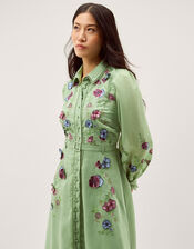 Orla Floral Embroidered Midi Shirt Dress, Green (GREEN), large