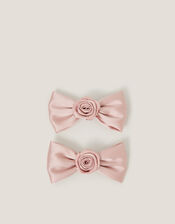 2-Pack Rose Bow Bridesmaid Hair Clips, Pink (PINK), large