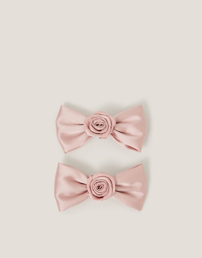 2-Pack Rose Bow Bridesmaid Hair Clips, Pink (PINK), large