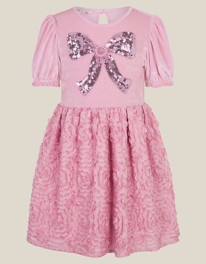Velvet Floral Appliqu&eacute; Party Dress, Pink (PINK), large