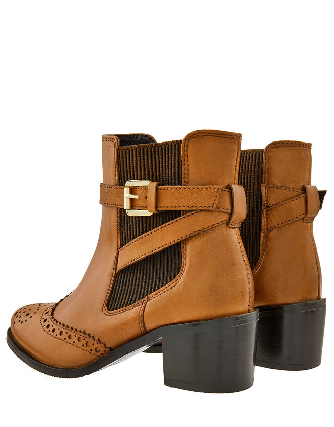 Beryl Brogue Buckle Leather Boots, Tan (TAN), large