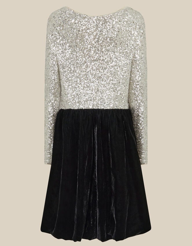 Long Sleeve Sequin Velvet Party Dress, Black (BLACK), large