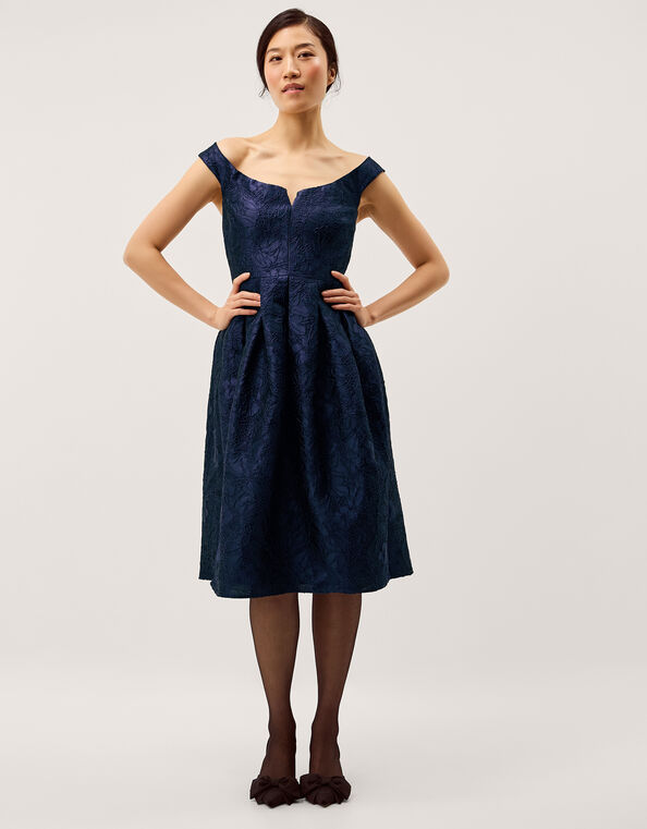 Juliana Floral Jacquard Midi Dress, Blue (NAVY), large