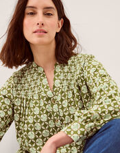 Kalani Geometric Jersey Blouse, Green (KHAKI), large