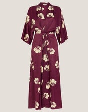 Roz Floral Midi Wrap Dress, Red (BURGUNDY), large