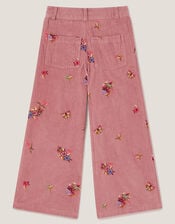 Embroidered Corduroy Wide Leg Pants, Pink (PINK), large
