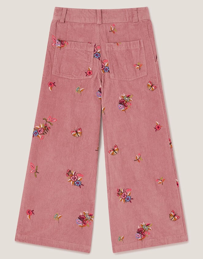 Embroidered Corduroy Wide Leg Pants, Pink (PINK), large