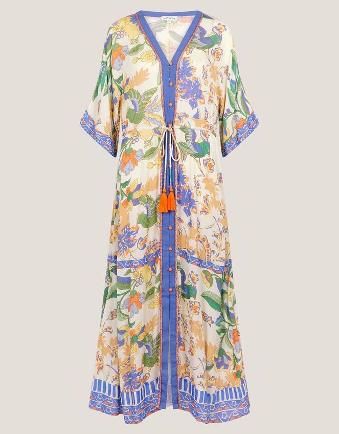 Kaia Tropical Kaftan Midi Dress, Ivory (IVORY), large