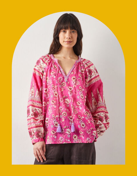 East Clementine Embroidered Floral Blouse, Pink (PINK), large