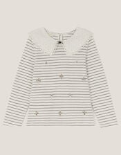 Jewel Stripe Collar Top, Ivory (IVORY), large