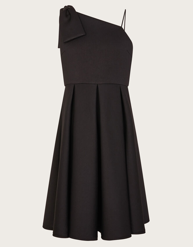 Nina Asymmetrical Bow Strap Prom Dress, Black (BLACK), large