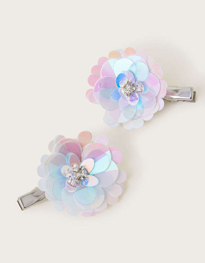 2-Pack Frosted Sequin Flower Hairclips, , large