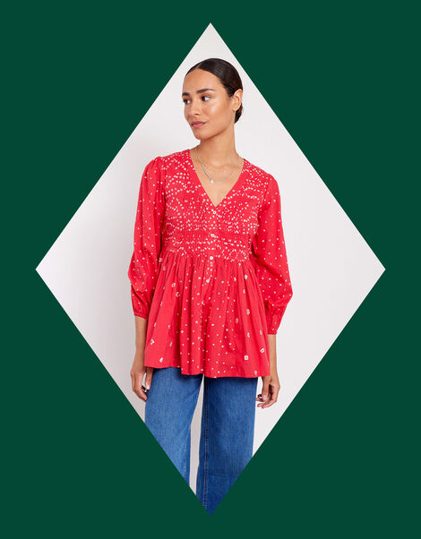 East Nova Bandhani Print Top, Red (RED), large