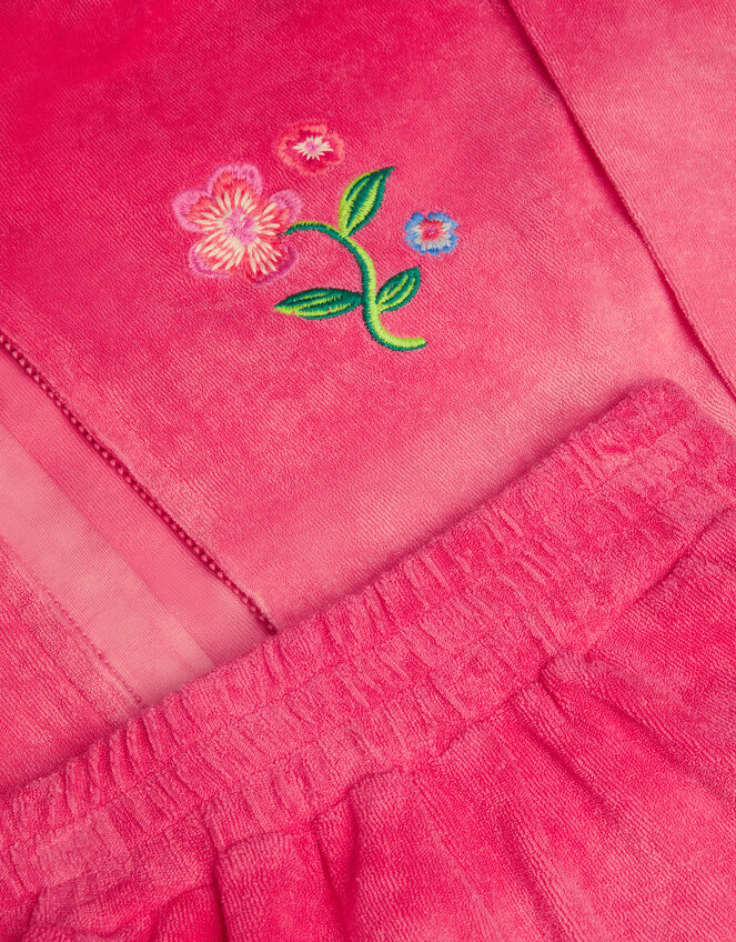 Floral Ombré Terry Zip Hoodie and Shorts Set, Pink (PINK), large