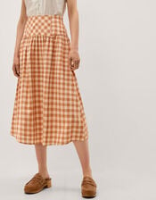Hattie Gingham Midi Skirt, Orange (CORAL), large