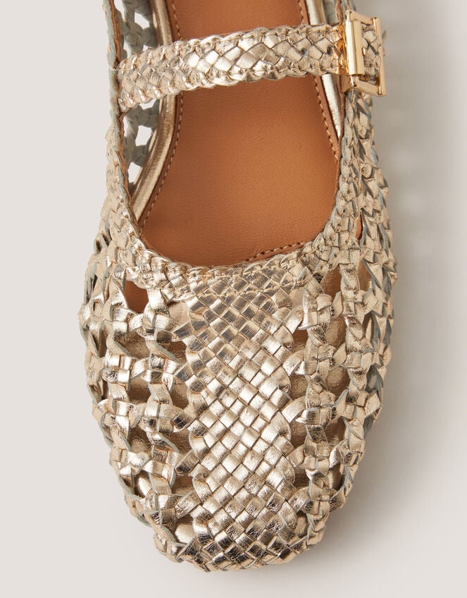 Bessy Woven Leather Mary Jane Ballet Flats, Silver (SILVER), large