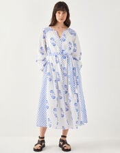 East Amber Hand-Screen Floral Print Midi Dress, Ivory (IVORY), large
