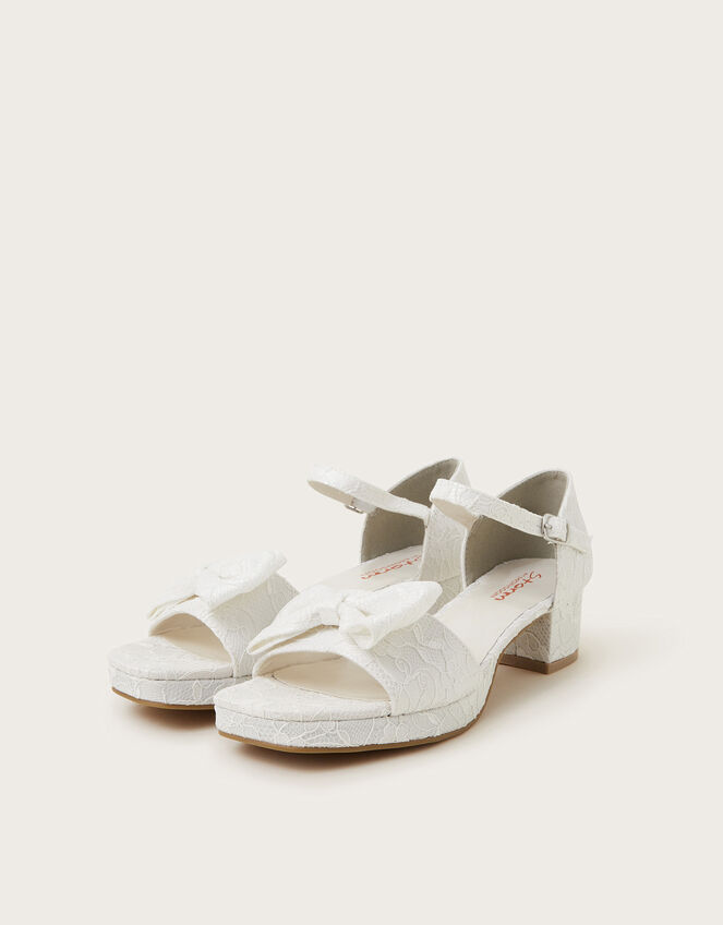 Bow Lace Heeled Sandals, Ivory (IVORY), large
