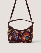 Hatti Embroidered Velvet Slouchy Shoulder Bag, , large