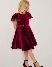 Viola Sequin Velvet Party Dress, Red (RED), large