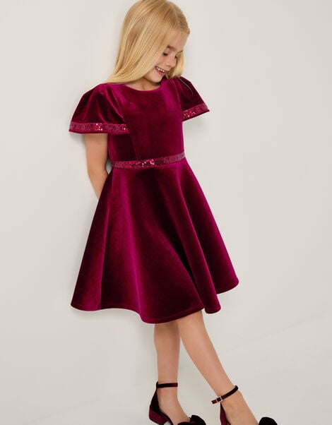 Viola Sequin Velvet Party Dress, Red (RED), large