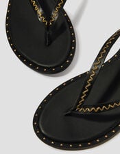 Cleo Stud Leather Strappy Flip Flop Sandals, Black (BLACK), large