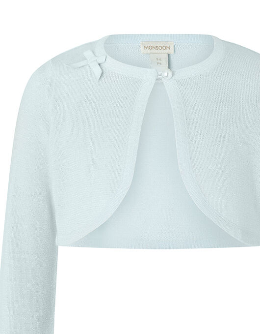 Bow Cropped Knit Cardigan Blue