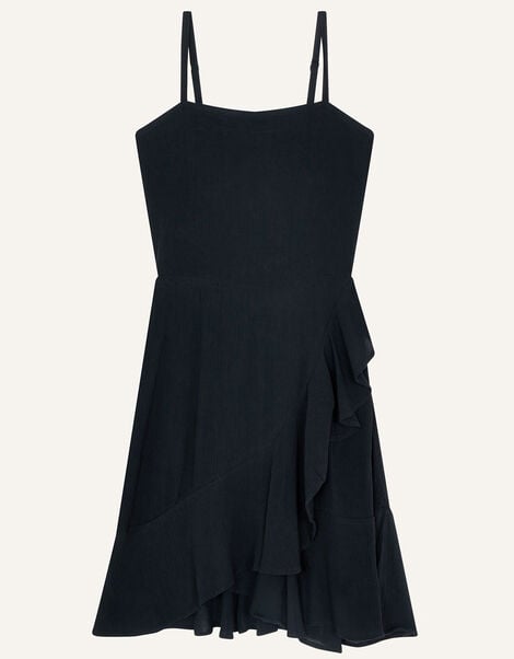 Frill Front Mini Dress in LENZING™ ECOVERO™ Black, Black (BLACK), large