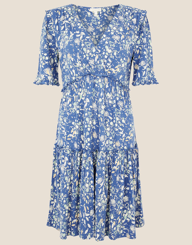 Floral Tiered Jersey Dress, Blue (BLUE), large