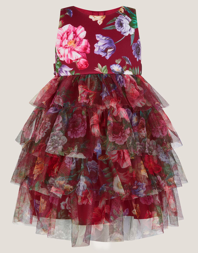Baby Christina Floral Tiered Party Dress, Red (RED), large