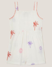 Palm Tree Embroidered Playsuit , Ivory (IVORY), large