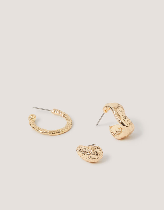 3-Pack Textured Hoop Earrings, , large