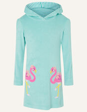 Flamingo Towelling Dress, Blue (TURQUOISE), large