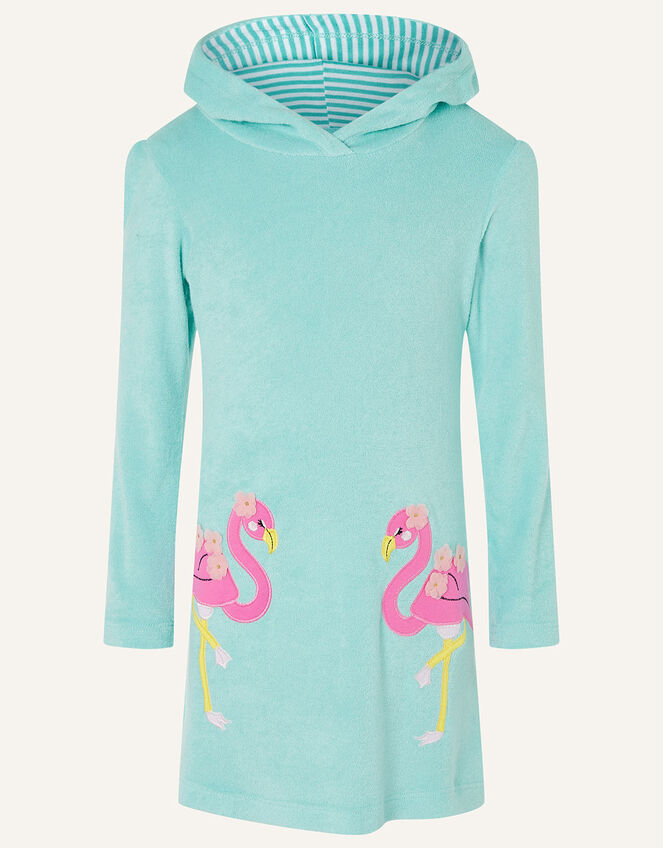 Flamingo Towelling Dress, Blue (TURQUOISE), large