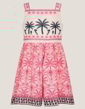 Palm Print Embroidered Playsuit, Pink (PINK), large