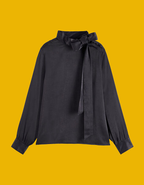 Scotch and Soda Bow Neck Blouse, Black (BLACK), large